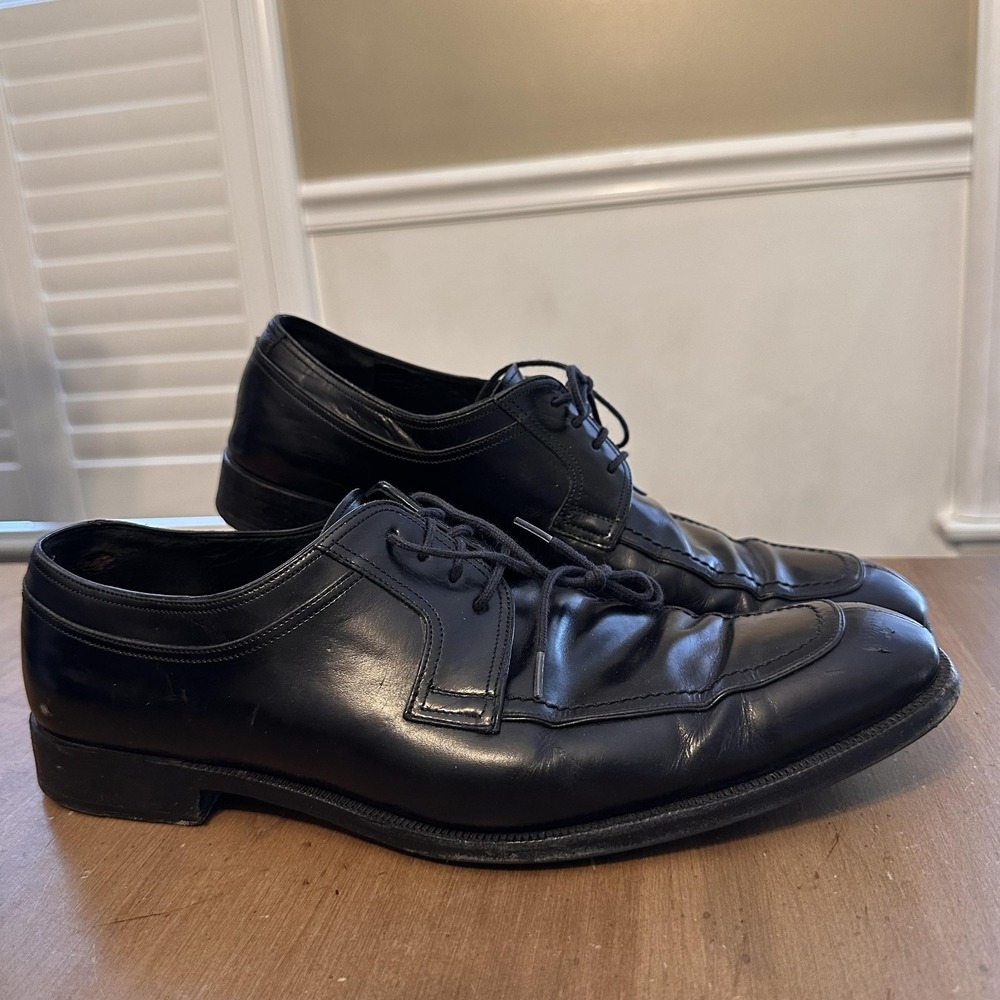 Salvatore Ferragamo Shoes Mens Size 10 Black Leather Derby Dress Lace Up Italy